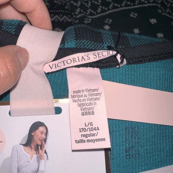 Victoria's Secret Teal Plaid Thermal Long PJ Set - Picture 4 of 4